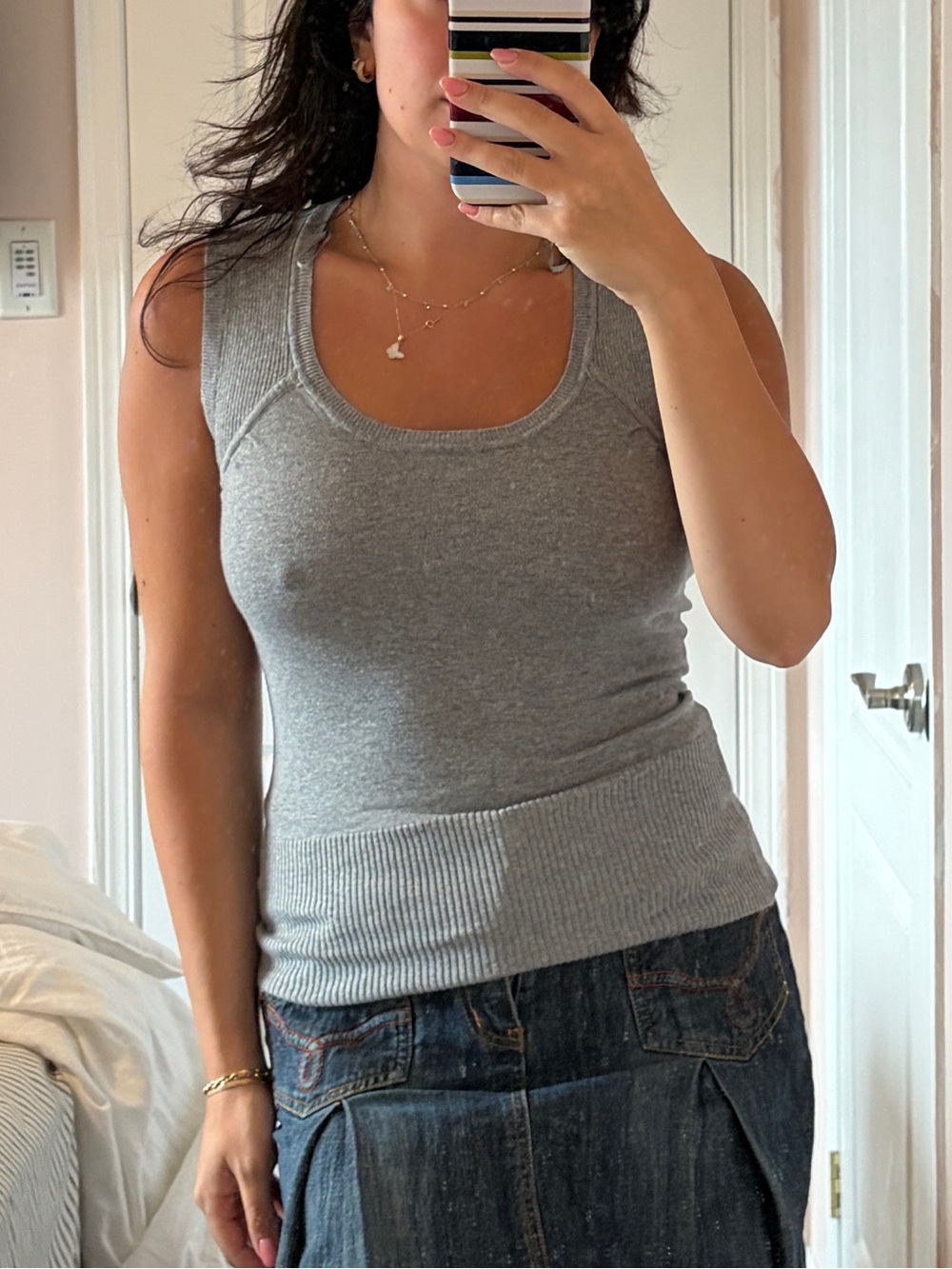 Costa Blanca Gray Ribbed Scoop Tank Top